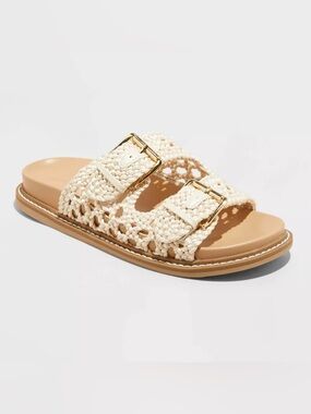 Universal Thread Kylie Woven Double-Buckle Slide Sandal in Cream